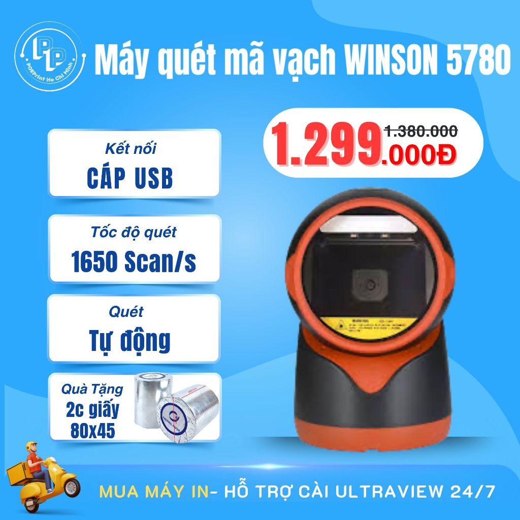 Máy quét mã vạch, đọc mã đa tia WINSON WAI-5780. Máy quét mã vạch để bàn 1D, 2D, QR code cho siêu th