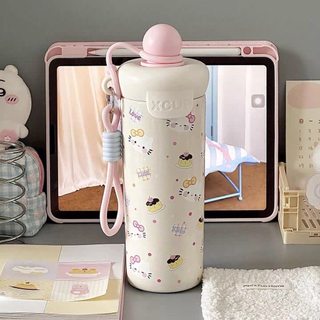 Bình Nước Giữ Nhiệt 2026 Mẫu Mới Hello Kitty 500ml Nắp Chống Tràn , Kèm Ống Hút , Thiết Kế Quai Xách