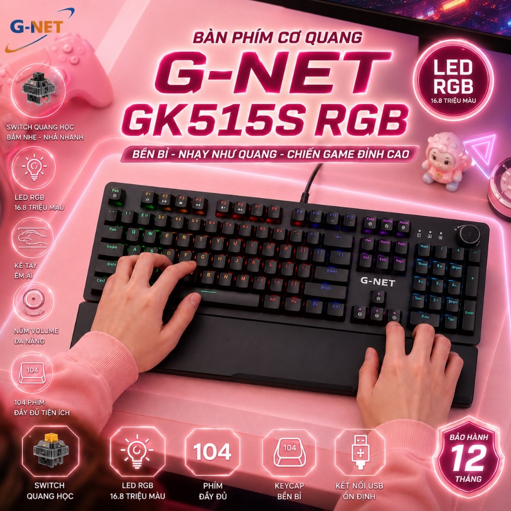 Thanh lý bàn phím cơ quang G-NET GK515S RGB fullsize chính hãng loại 1 giá cực tốt