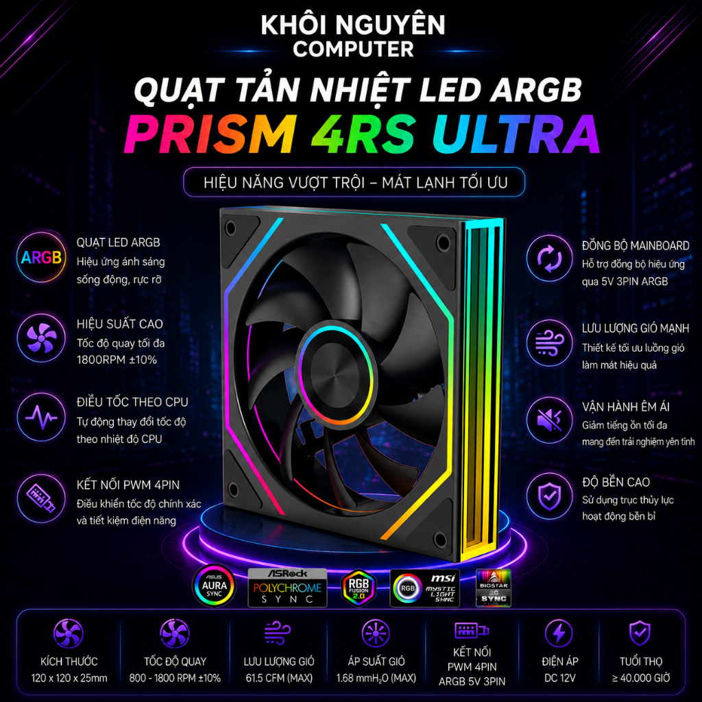 Quạt Tản Nhiệt Jungle Leopard Prism 4RS Ultra 120mm – Fan Case PC Gaming LED ARGB Đồng Bộ Main