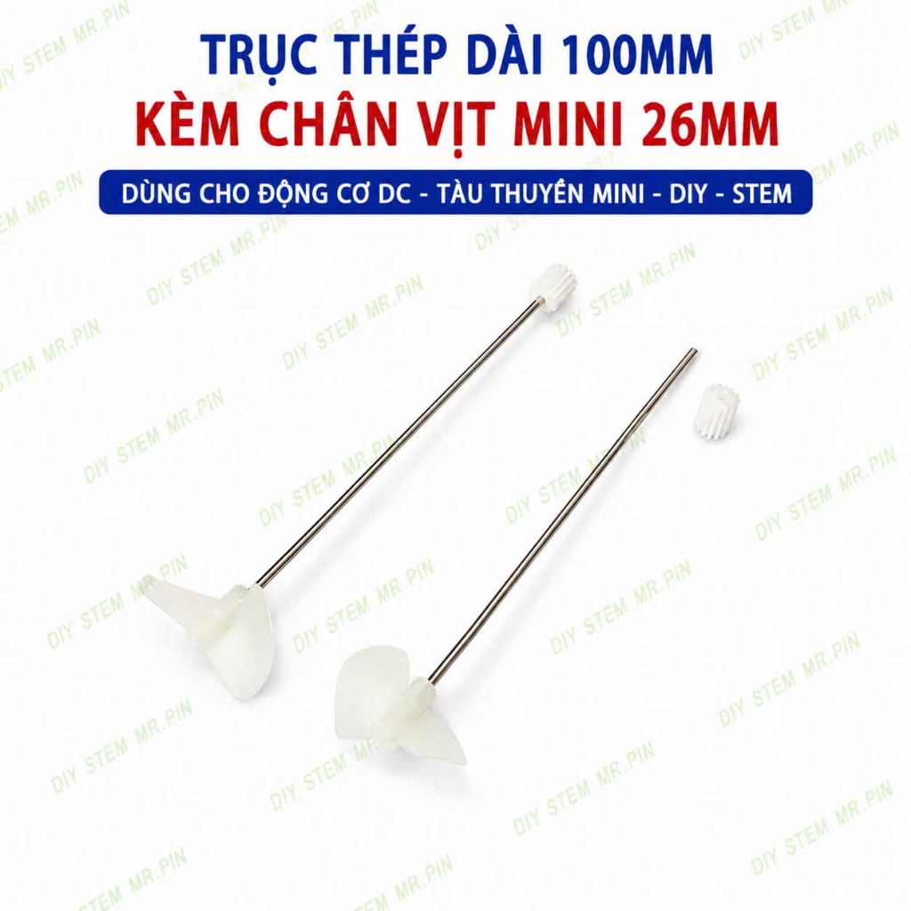 Combo Trục Sắt Dài 100mm Chân Vịt Mini 26mm Thuận Nghịch Làm Tàu Thuyền STEM DIY P0087