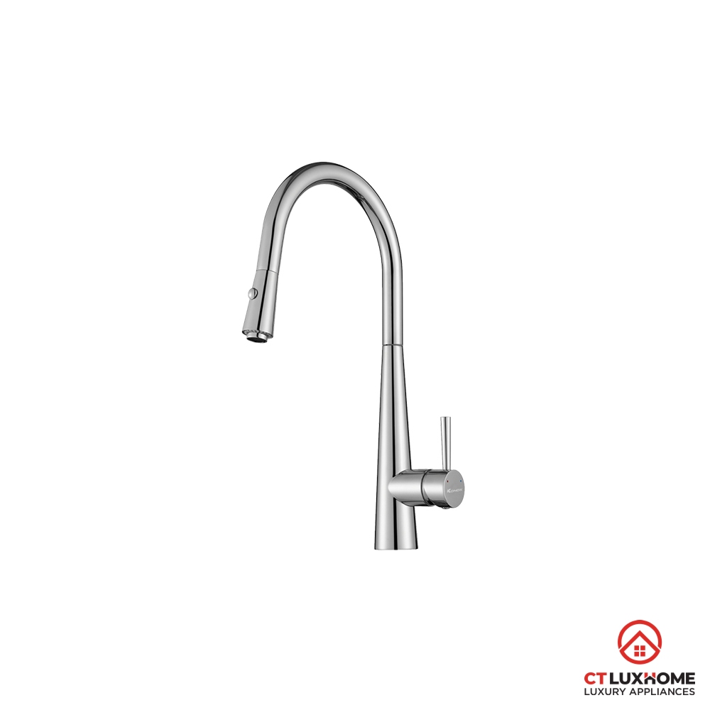 Vòi rửa bát Konox dây rút KN1901C dây rút cao cấp, màu Chorme, Xoay 360 độ, hợp kim đồng mạ PVD Chro