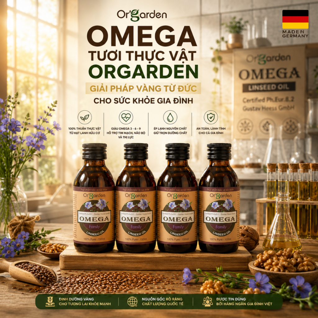 [COMBO 4] Omega tươi thực vật ép lạnh hữu cơ Orgaden nhập khẩu Đức. Bổ sung Omega 369 thuần chay 150
