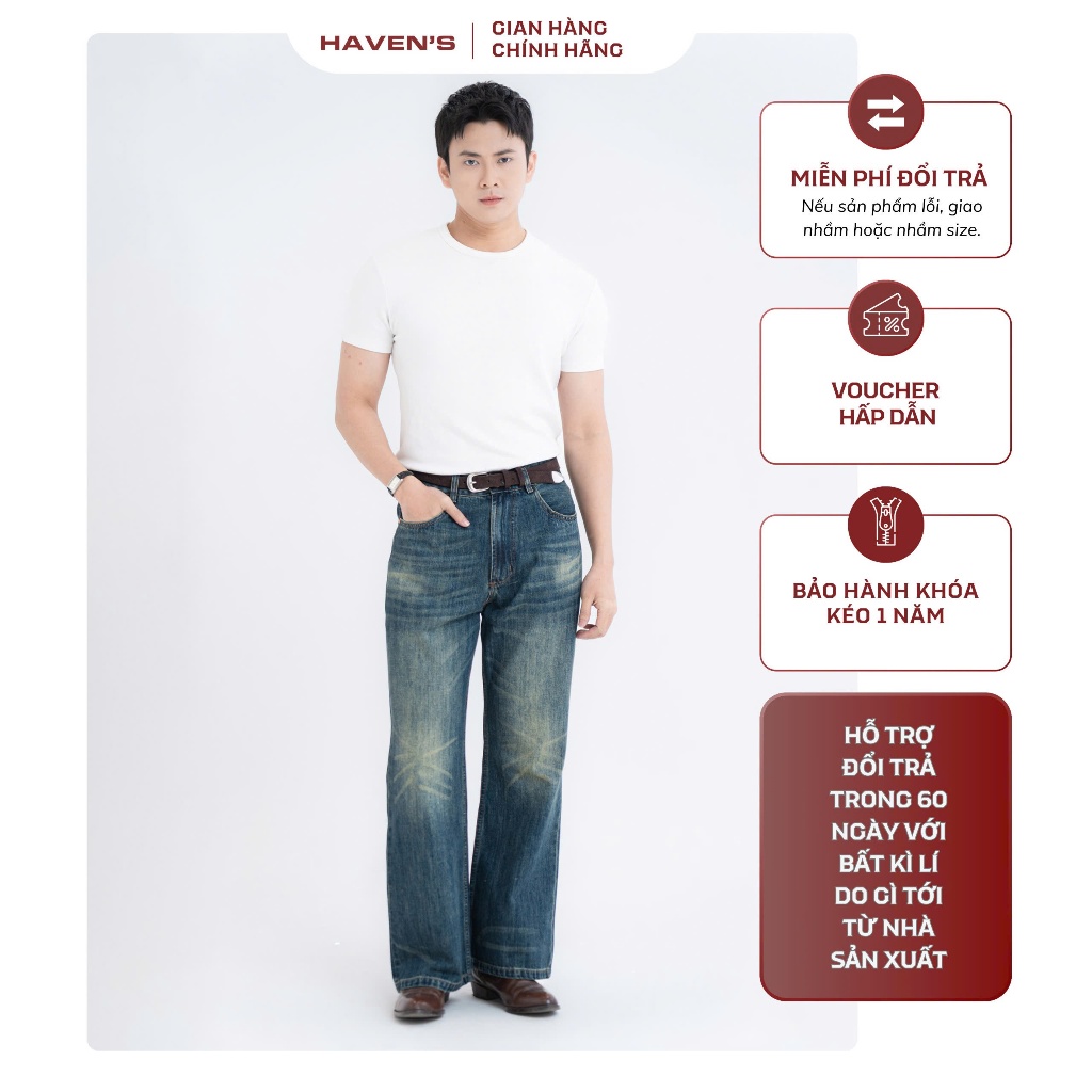 [SS4] Quần jean form bootcut Haven’s, quần ống loe nam màu raw denim vừa vặn thoải mái, chất liệu 95