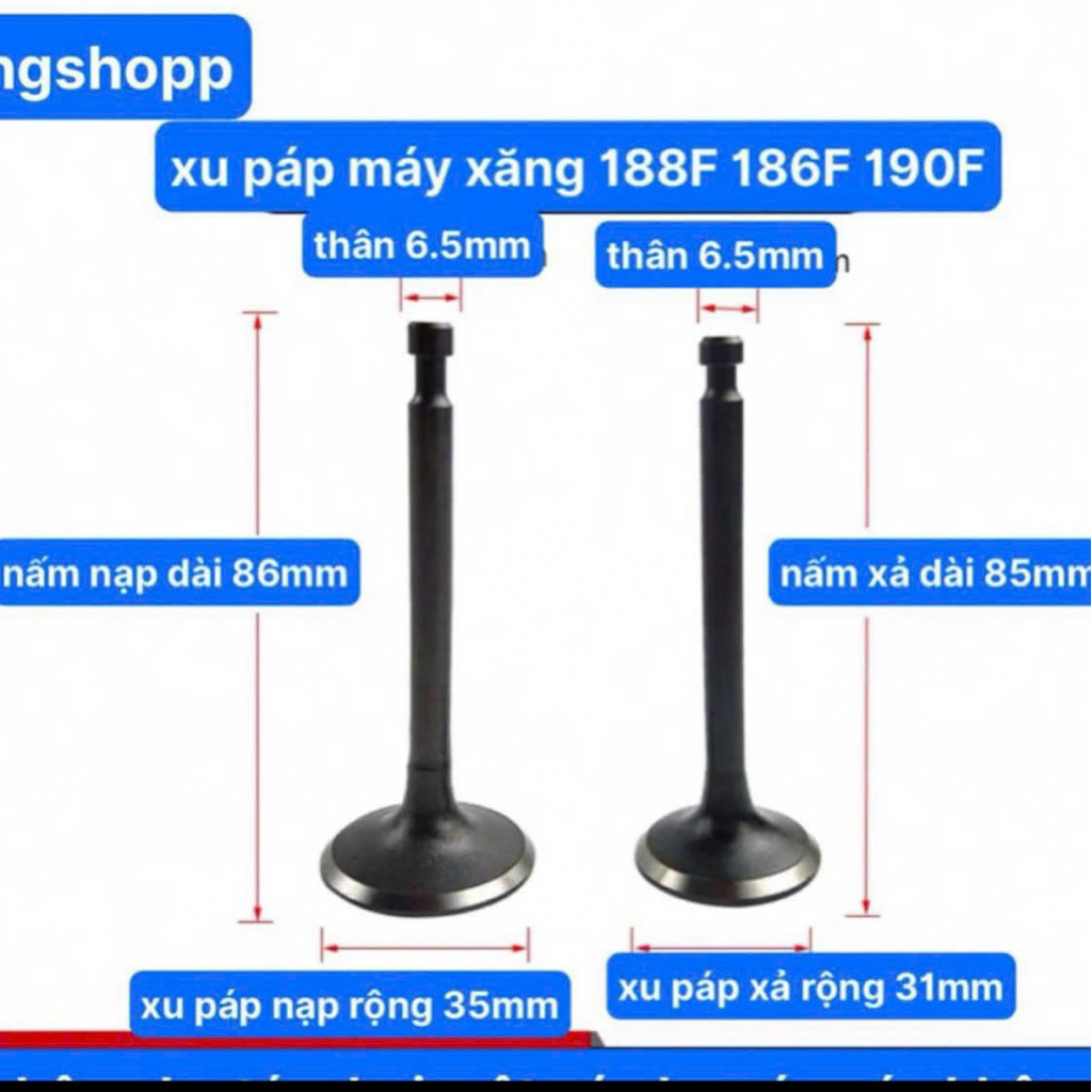 Bộ Đôi Nấm Xu Páp Máy Phát Điện 5KW Máy Xăng 188F Và 190F Su Páp Nạp Xả Khí Máy Xăng 188F 190F (kho 