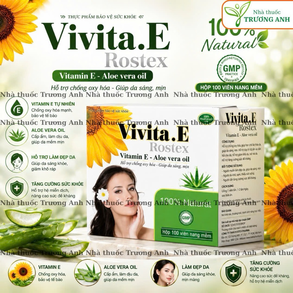 Viên uống Vitamin E 400IU Vivita.E ROXTECH giúp đẹp da, ngừa lão hóa da - 100 viên