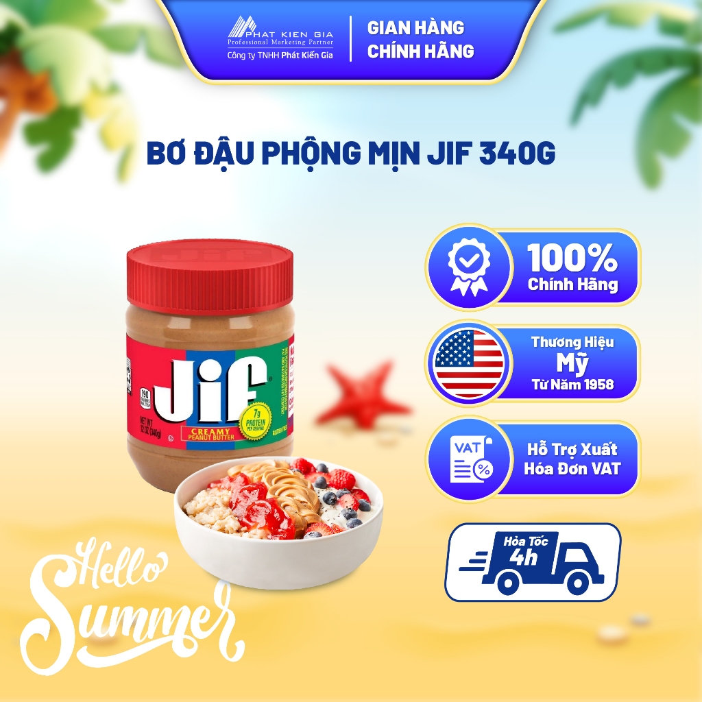 Bơ Đậu Phộng Mịn Jif 340g - Nhập Khẩu Mỹ | Jif Creamy Peanut Butter 340g