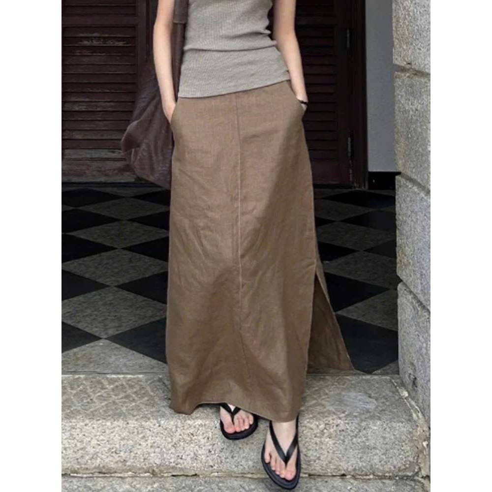 𝗟𝗮𝘃𝗮 𝗟𝗶𝗻𝗲𝗻 -|BEELY|- Chân váy Linen xẻ hông