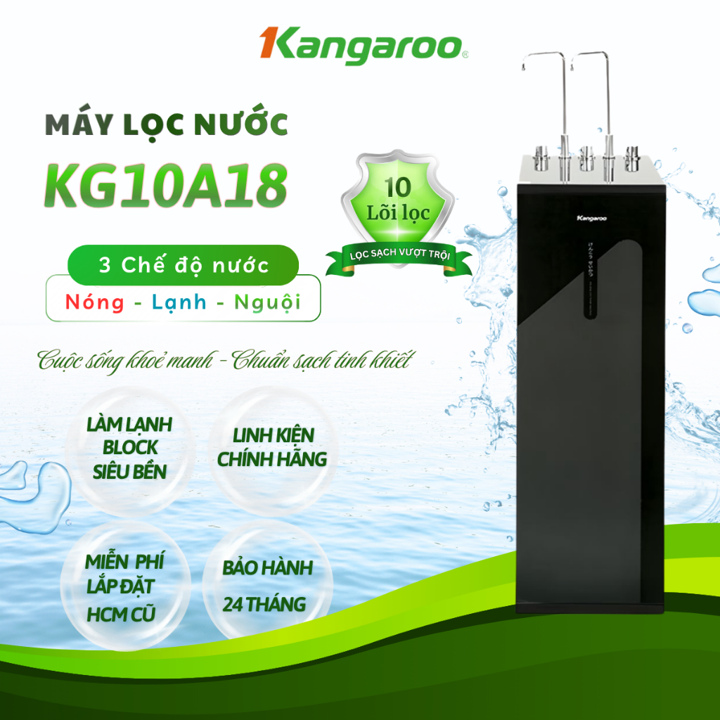 Máy lọc nước RO nóng nguội lạnh Kangaroo KG10A18, 10A18 10 lõi - Miễn Phí Lắp Đặt KV HCM CŨ