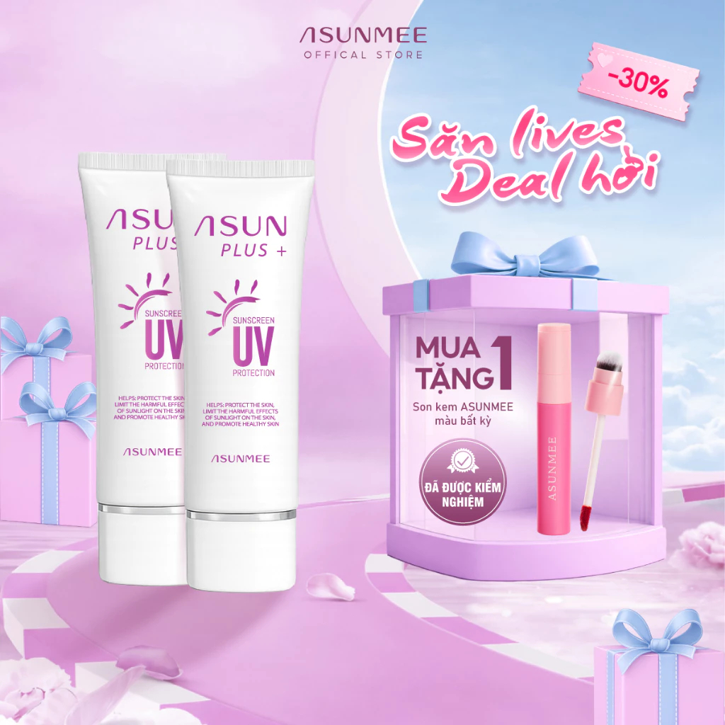Combo Kem Chống Nắng Asun SPF50+ PA++++ Nâng Tone, Kiềm Dầu, Chống UV – Mua 2 Tặng 1 Son