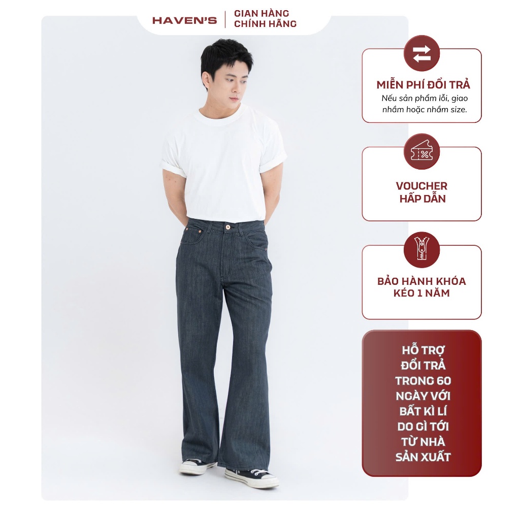[SS4] Quần jean ống loe Haven’s, quần bò nam form bootcut raw denim, form vừa vặn thoải mái, chất li