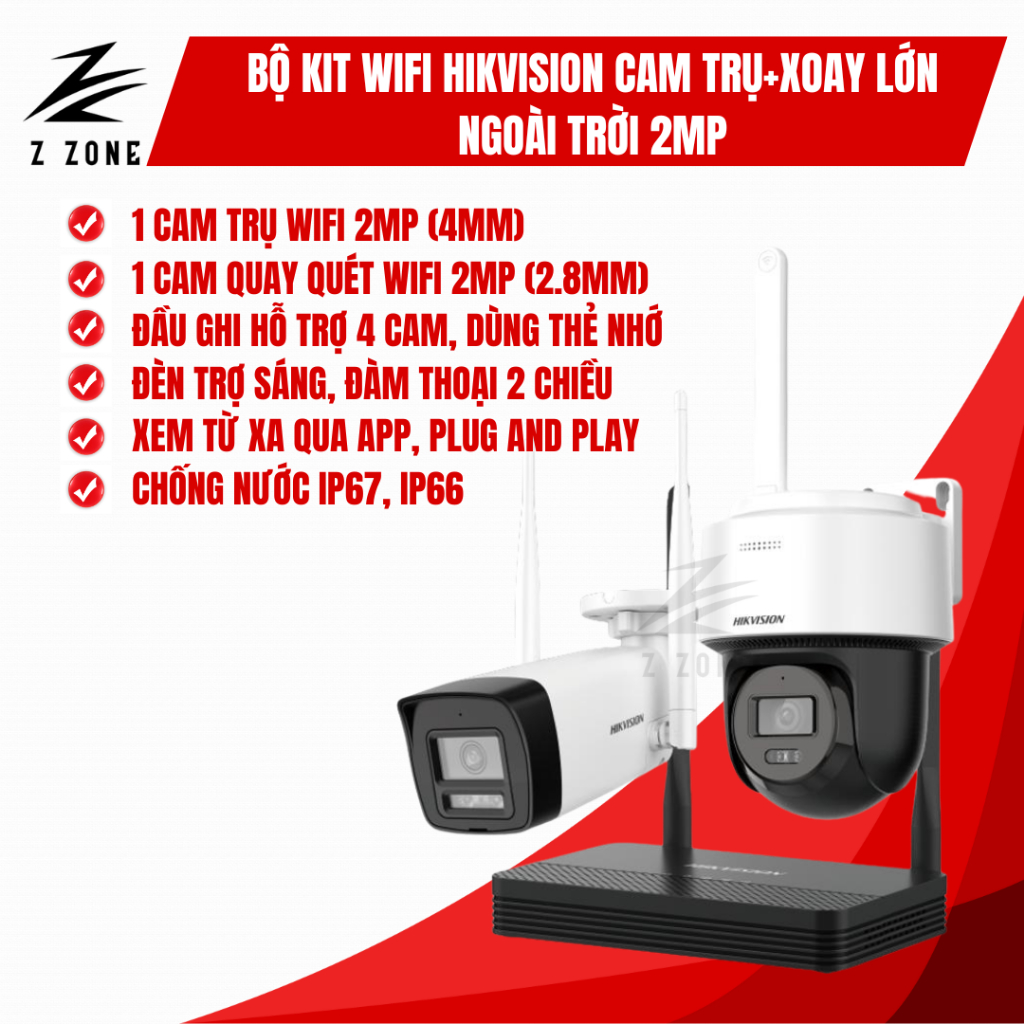 Bộ Kit EasyLink Camera IP 2MP WIFI HIKVISION - Wifi6 - Đèn Trợ Sáng, Đàm Thoại 2 Chiều - Cắm Là Chạy