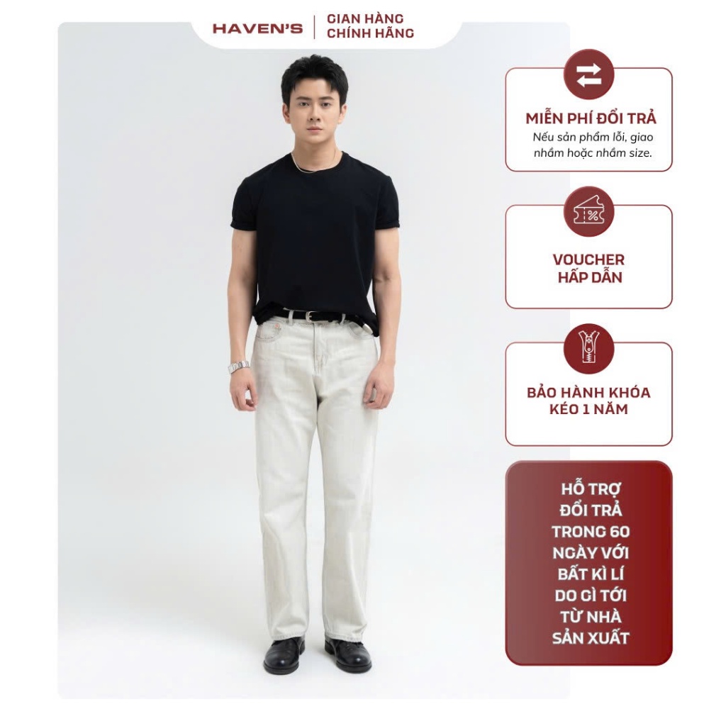 [SS3-S12] Quần ống đứng nam form Straight Fit Haven’s, quần jean cạp cao ôm eo vừa vặn tôn dáng dễ p