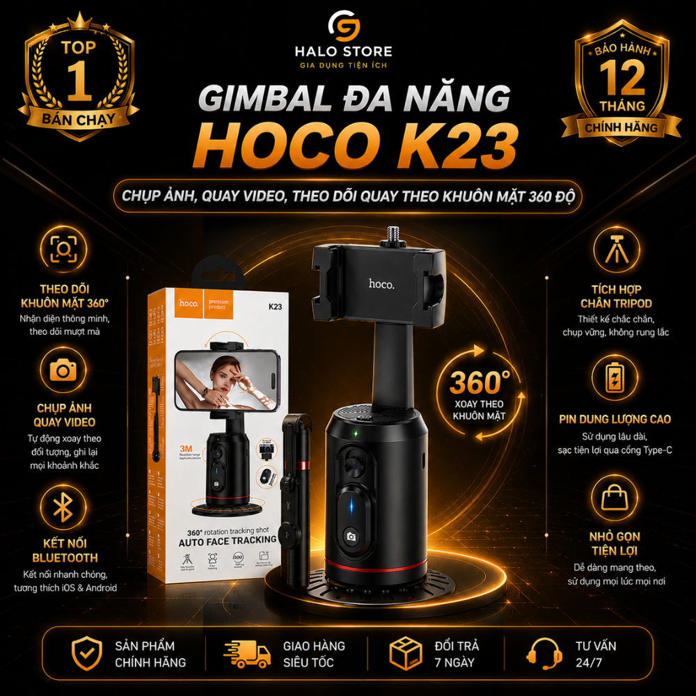 Gimbal HOCO K23 AI Tracking 360 Độ – Giá Đỡ Điện Thoại Quay Video, Chụp Ảnh Tự Động Thông Minh