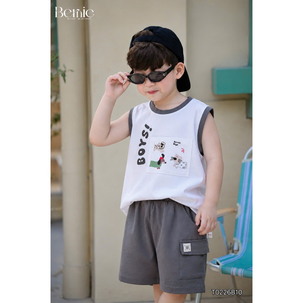 Bộ tanktop puppy boy chất cotton 4 chiều mềm mại cho bé BERNIE KIDS