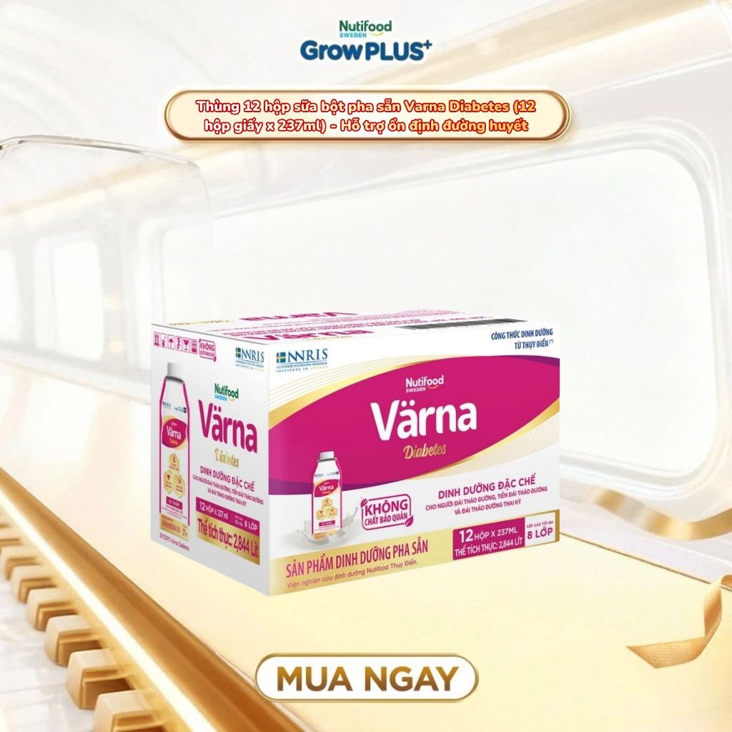 [Chính Hãng] Thùng 12 hộp sữa bột pha sẵn Varna Diabetes (12 hộp giấy x 237ml) - Hỗ trợ ổn định đườn