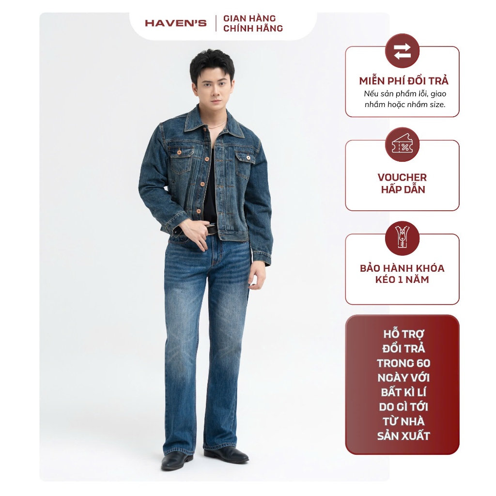 [CT01] Quần jean nam bootcut Haven’s, quần bò nam form loe nhẹ, tôn dáng wash màu thời trang, dễ phố