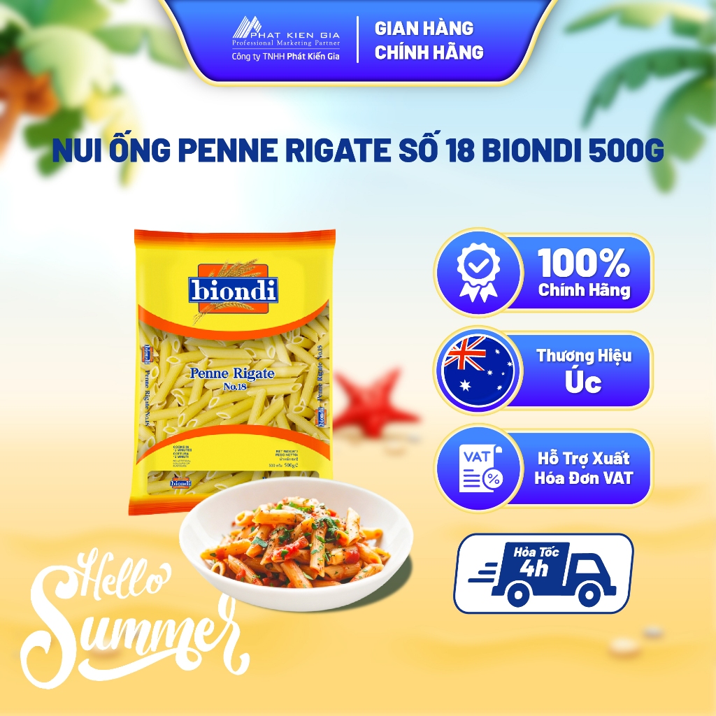 Nui Ống Penne Rigate Số 18 Biondi 500g - Thương Hiệu Úc, SX Thái Lan | Biondi Penne Rigate No.18 500