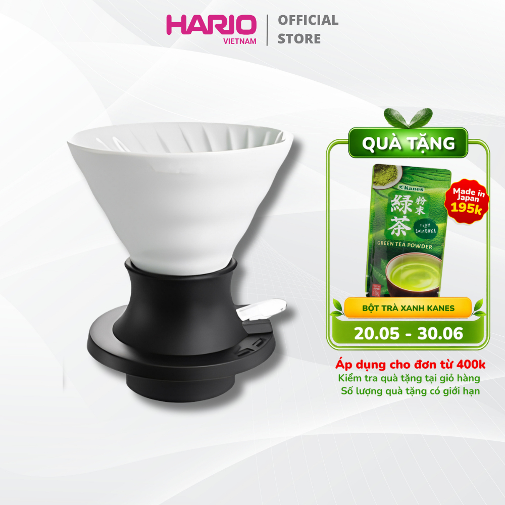 Phễu Hario Switch sứ trắng Immersion Dripper size 02 kèm giấy lọc (có nút tắt/mở để ngâm/ủ cà phê)