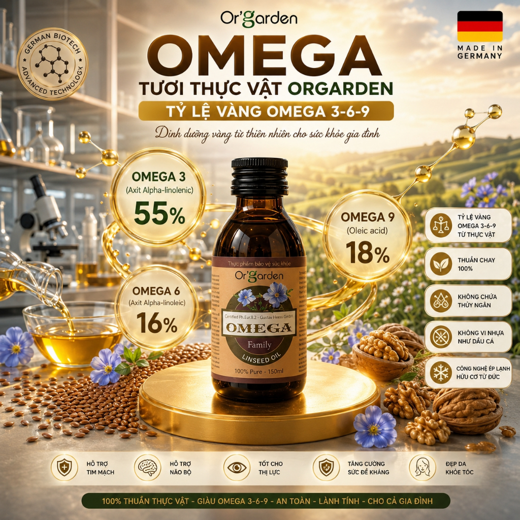 Omega tươi thực vật Orgaden nhập khẩu Đức 150ml. Bổ sung Omega 369 thuần chay, không tanh nâng cao s
