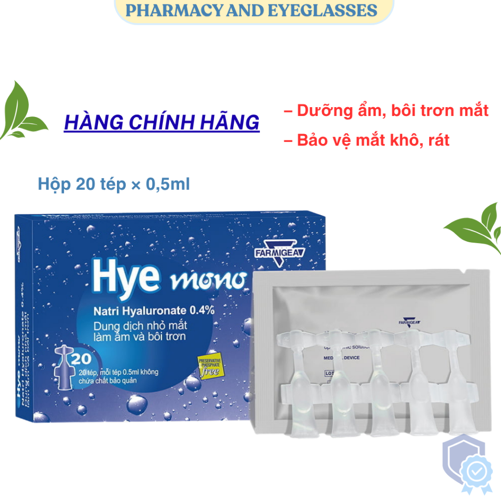Nước nhỏ mắt HYE MONO - Cấp ẩm và bôi trơn, Làm dịu mắt, Bảo vệ mắt [Hàng chính hãng]