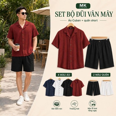 Set Bộ Nam Sơ Mi Đũi Vân Mây + Quần Short Line MK CLEVER Bộ Nam Form Thoải mái, Thoáng mát ,Trẻ trung mùa hè