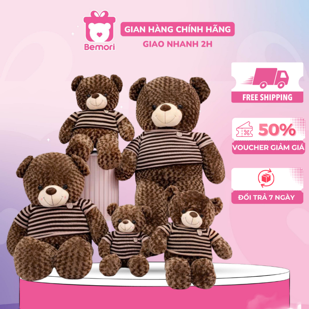 Gấu Bông Teddy Xoắn Nâu Khổng Lồ BEMORI Thú Nhồi Bông Teddy Socola Cao Cấp