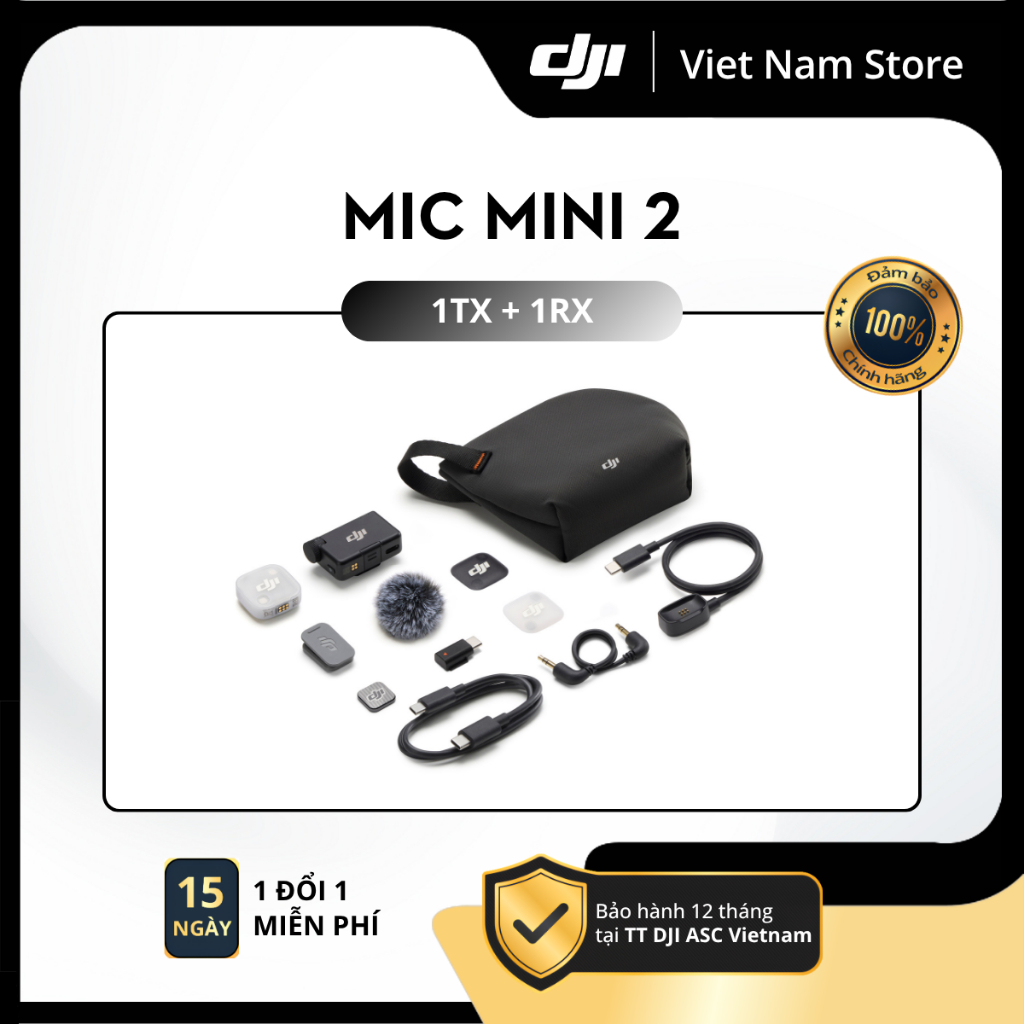 [Bảo Hành Chính Hãng] Micro Không Dây DJI Mic Mini 2 (1TX + 1RX) | Trọng Lượng 11g Thu Âm 48kHz