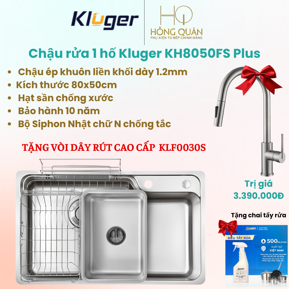 Chậu rửa bát 1 hố Kluger KH8050FS Basic/KH8050FS Plus CHÍNH HÃNG Kluger: