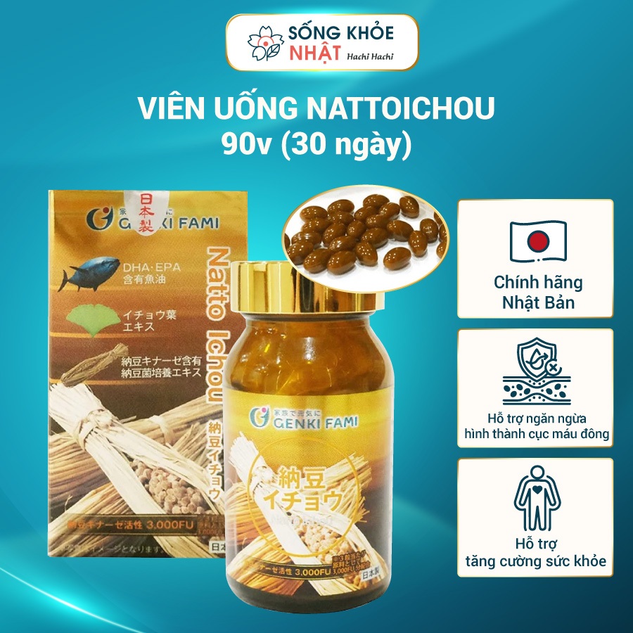 TPBVSK: Viên uống Natto Nhật Bản Ichou 3000FU 90 viên, Nattokinase giảm mỡ máu, nguy cơ tai biến