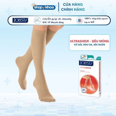 Vớ Y Khoa Siêu Mỏng JOBST UltraSheer - Vớ Gối, Màu Da, Kín Ngón, Áp Lực 20-30mmHg, 2 Chiếc (Tất Y Khoa)
