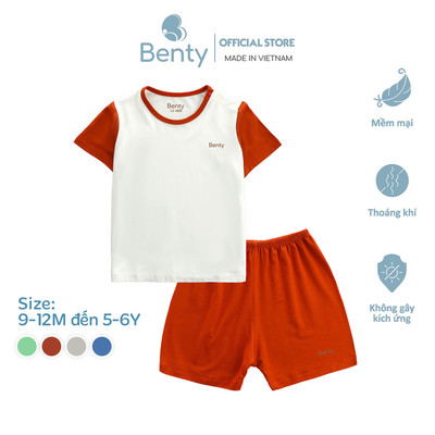 Bộ cộc cài vai phối tay Benty trơn quần áo trẻ em unisex chất vải mềm mại thoáng khí cho bé
