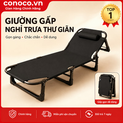 Giường Gấp Văn Phòng Khung Thép Thông Minh CONOCO Gấp Gọn Ngủ Trưa Êm Ái Điều Chỉnh 4 Nấc