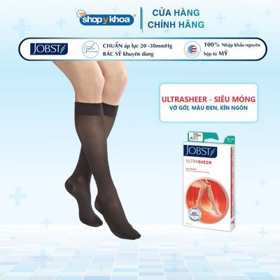Vớ Y Khoa Siêu Mỏng JOBST UltraSheer - Vớ Gối, Màu Đen, Kín Ngón, Áp Lực 20-30mmHg, 2 Chiếc (Tất Y Khoa)