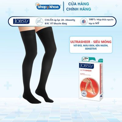 Vớ Y Khoa JOBST Ultrasheer Sensitive [Da nhạy cảm] - Vớ Đùi, Màu Đen, Kín Ngón, Áp Lực 20-30mmHg, 2 chiếc (Tất Y Khoa)