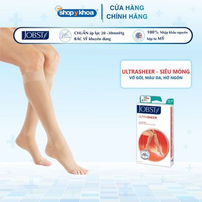 Vớ Y Khoa Siêu Mỏng JOBST UltraSheer - Vớ Gối, Màu Da, Hở Ngón, Áp Lực 20-30mmHg, 2 Chiếc (Tất Y Khoa)