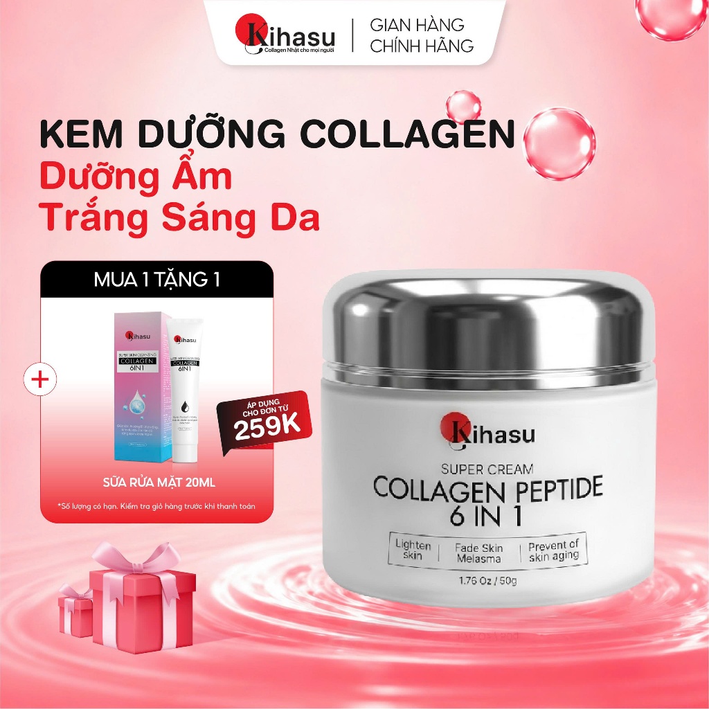 Kem dưỡng Collagen Kihasu cấp ẩm sáng da mờ thâm phục hồi da khô da nhạy cảm căng bóng