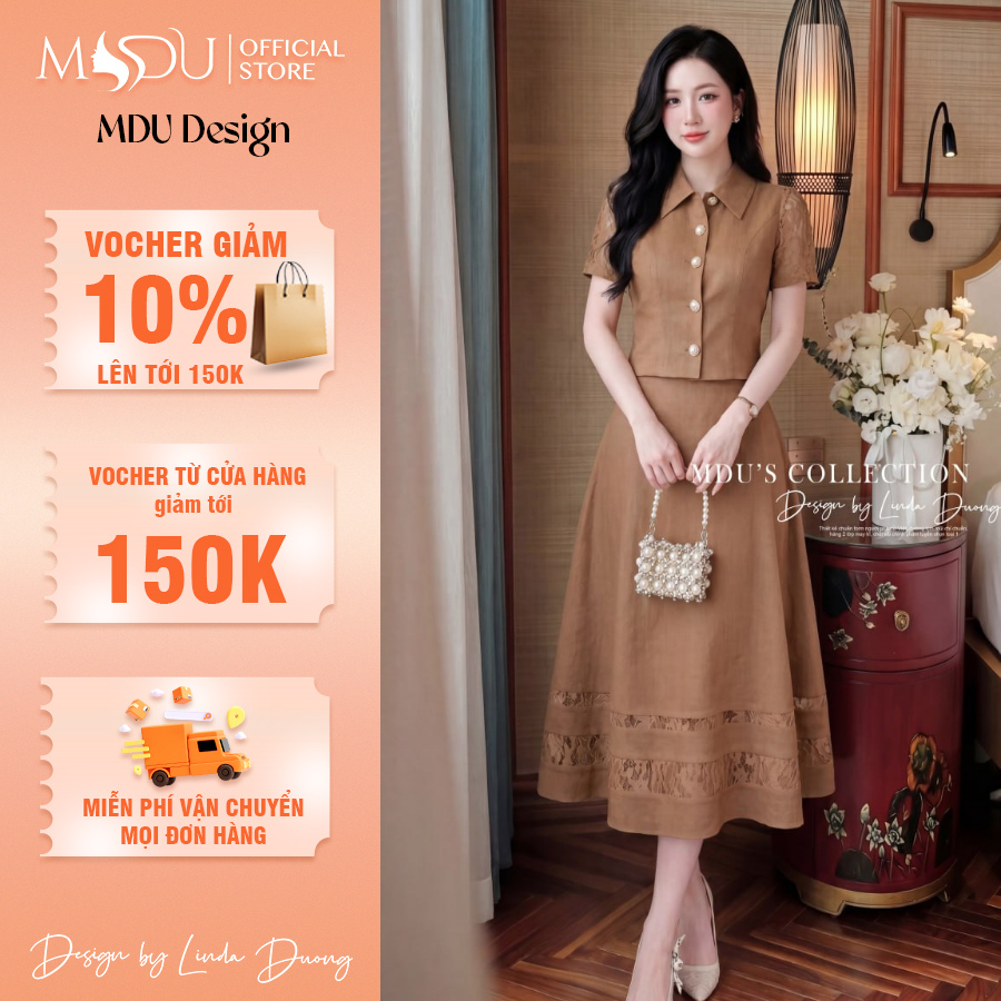 Set Váy Công Sở Chất Liệu Gold Nhật Phối Ren Sang Trọng Thanh Lịch MDU6164 | MDU Design