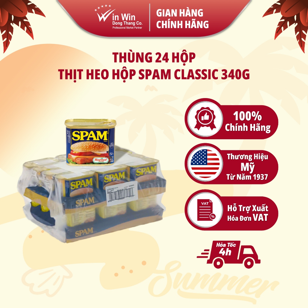 Thùng 24 Hộp Thịt Heo Hộp SPAM Classic 340g | Hormel SPAM Luncheon Meat 340g