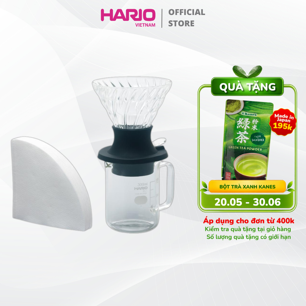 Set phễu Hario Switch thủy tinh size 02, bình server và giấy lọc Immersion Dripper Switch Server Set