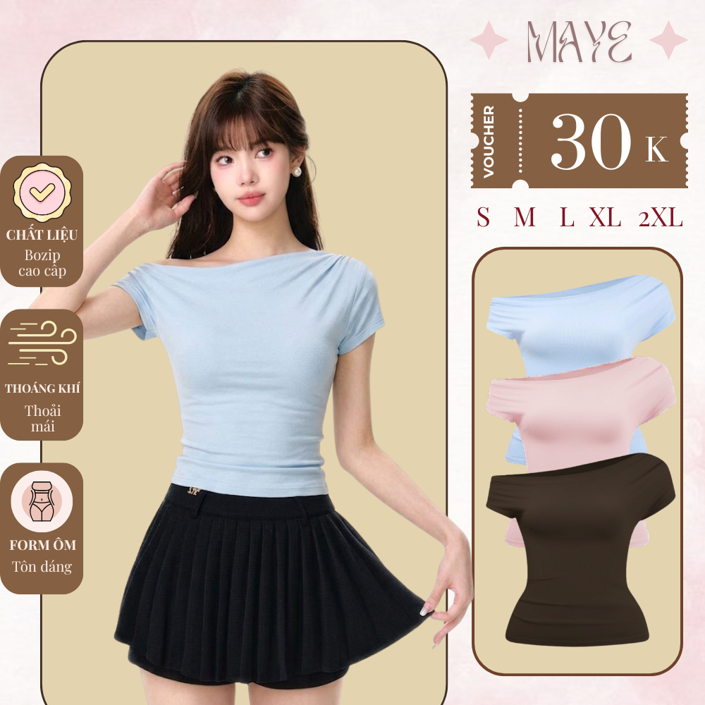 [SALE 9.9 GIẢM 30K] Áo Trễ Vai Nữ Chất Borip Thắt Eo Tôn Dáng Basic MAYE Lệch Vai Tiểu Thư
