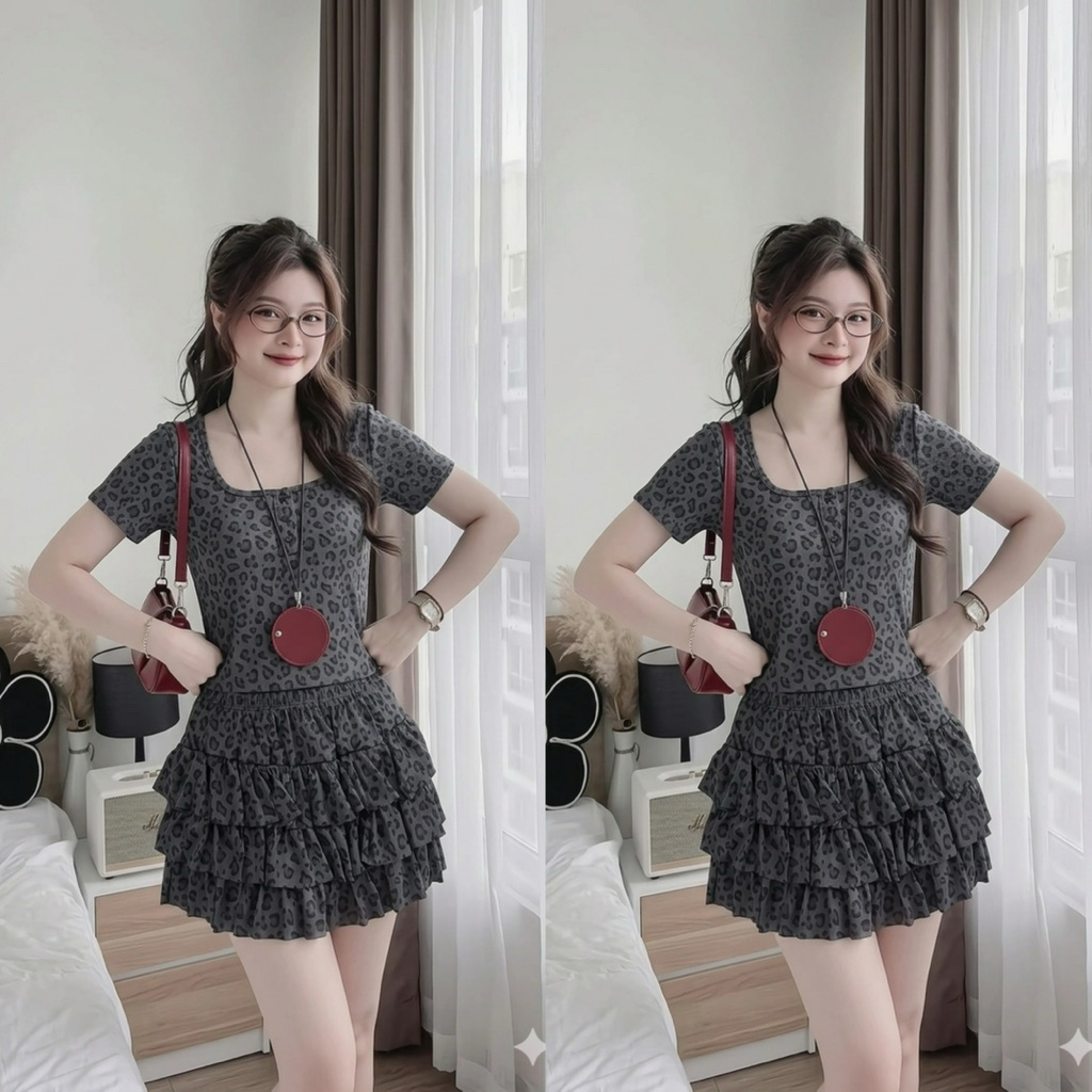 SET Hottrend ÁO CỔ VUÔNG mix VÁY TẦNG Thun Tăm in Hoạ Tiết Siêu Xinh. Bigsize 45-85kg. | BigBuy360 - bigbuy360.vn