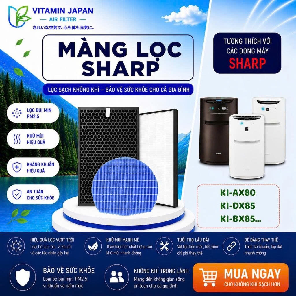Màng Lọc Không Khí Thay Thế Mã: KC-BX85, KI-AX80, DX85, FP-J60E, J80EV, J80HFE, J80DFE,...