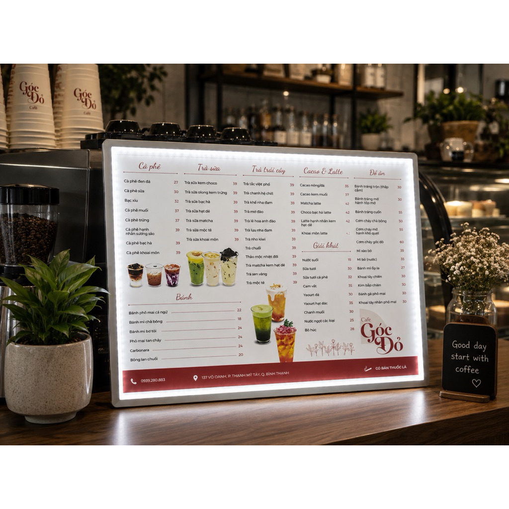 Bảng Hộp Đèn Led Menu Điện Kích Thước A3, Khung tranh điện Để Bàn (TẶNG KÈM 1 CẶP CHÂN) - GXHOME