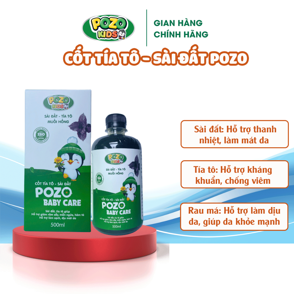 Nước Tắm Sài Đất, Tía Tô, Rau Má. Cốt Tía Tô, Sài Đất Pozo Babycare. Hỗ Trợ Giảm Rôm Sẩy, Hăm Tã, Dịu Da cho bé