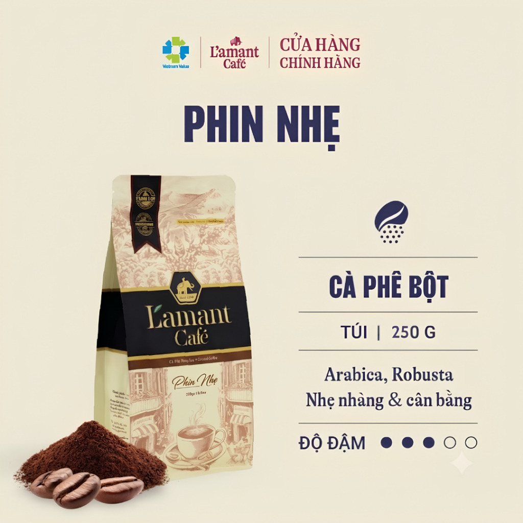 [NEW] Phin Nhẹ L'amant Café - Cà Phê Rang Xay Nguyên Chất Túi 500g