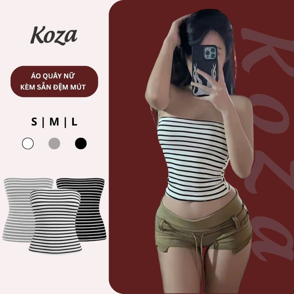 (KÈM ĐỆM MÚT) Áo Quây Ngang Kẻ Sọc Basic Sexy Áo Ống Nữ Co Giãn Ôm Dáng AOT041