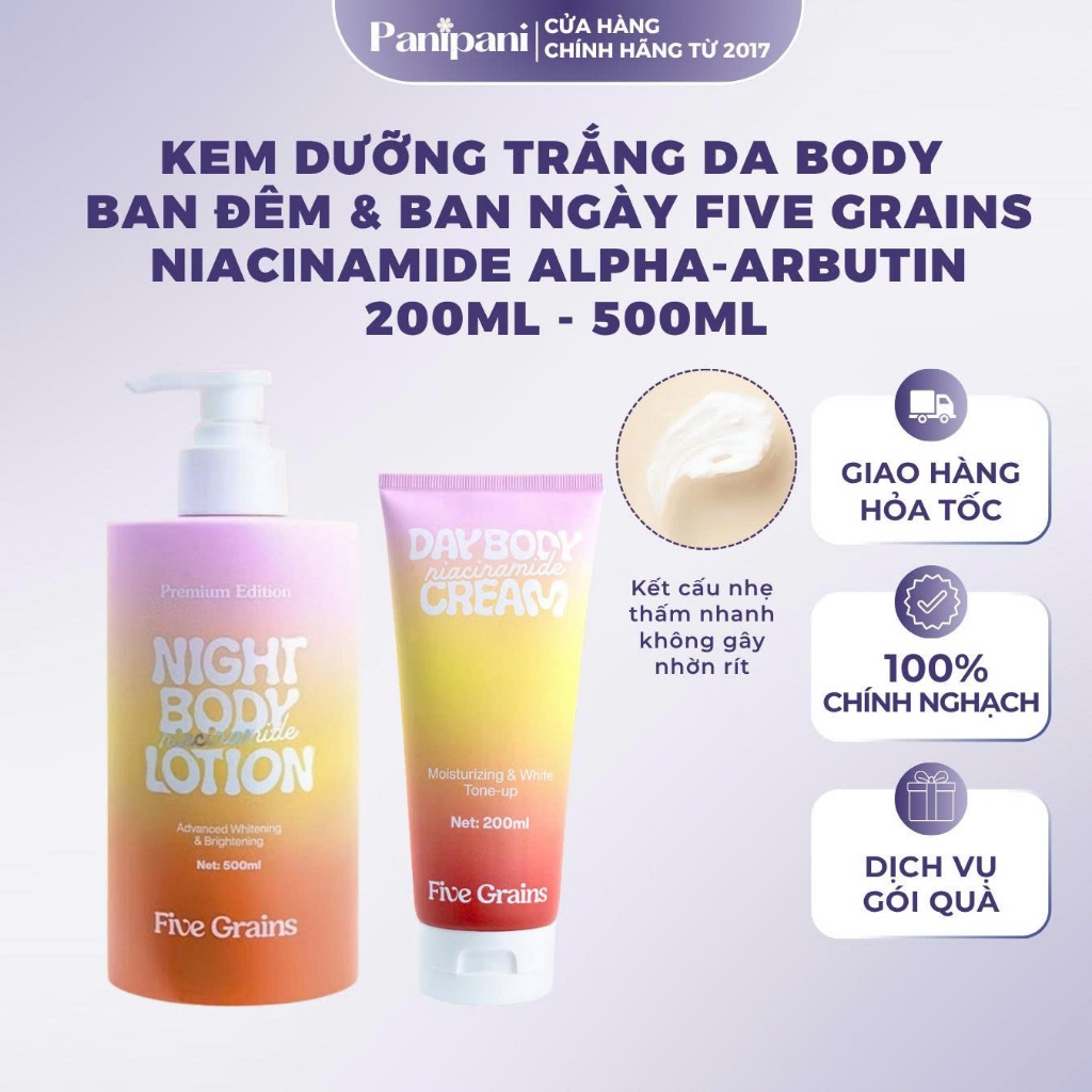 Kem dưỡng Five Grains trắng da Niacinamide, Alpha-Arbutin nâng tone