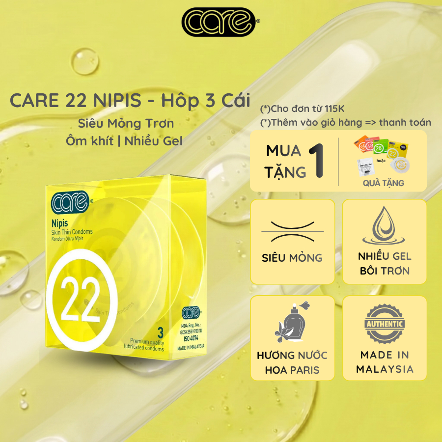 Bao Cao Su Siêu Mỏng CARE 22 Chân Thực Nhiều Gel Bôi Trơn Kéo Dài Thời Gian Hương Thơm Dịu Nhẹ