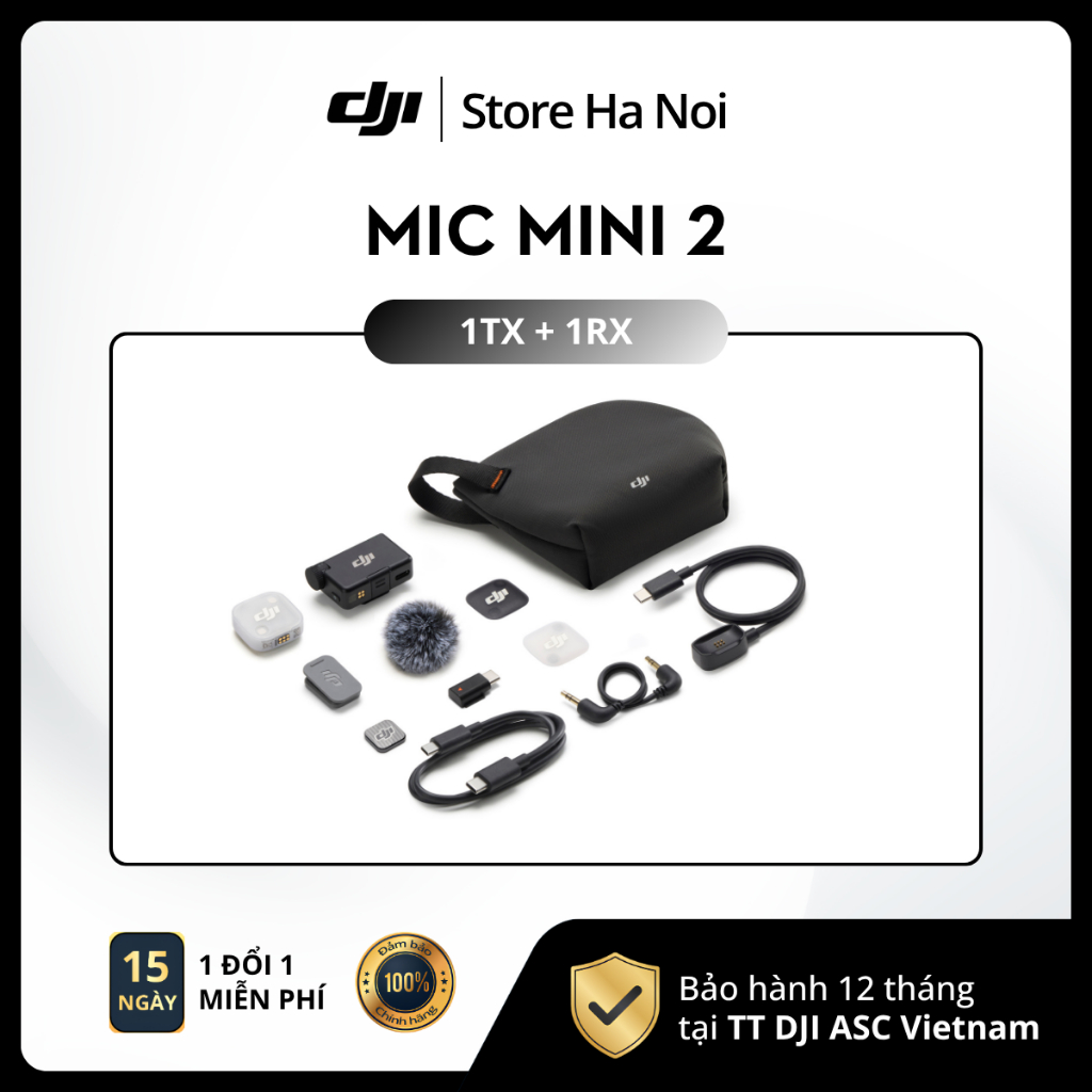 [Rẻ vô địch] DJI Mic Mini 2 (1TX + 1RX) Chống ồn, Kết nối điện thoại camera, Pin 48H